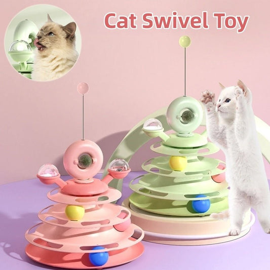 4 Levels Cat Toy Tower Turntable Roller Balls Toys Interactive Intelligence Pets Toys Training Track Puzzle Funny Games Accessories Pet Products - WellFurr