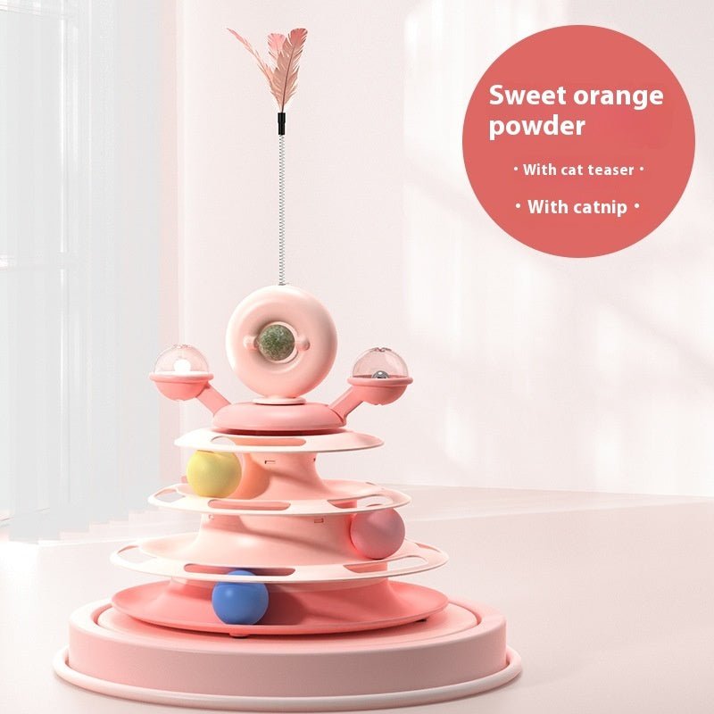 4 Levels Cat Toy Tower Turntable Roller Balls Toys Interactive Intelligence Pets Toys Training Track Puzzle Funny Games Accessories Pet Products - WellFurr