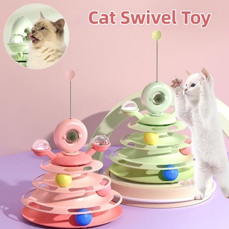 4 Levels Cat Toy Tower Turntable Roller Balls Toys Interactive Intelligence Pets Toys Training Track Puzzle Funny Games Accessories Pet Products - WellFurr