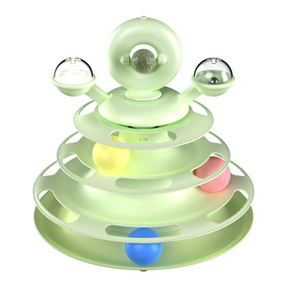 4 Levels Cat Toy Tower Turntable Roller Balls Toys Interactive Intelligence Pets Toys Training Track Puzzle Funny Games Accessories Pet Products - WellFurr