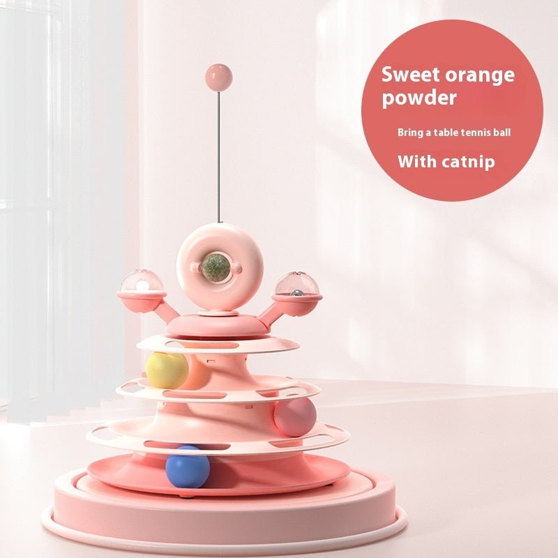 4 Levels Cat Toy Tower Turntable Roller Balls Toys Interactive Intelligence Pets Toys Training Track Puzzle Funny Games Accessories Pet Products - WellFurr