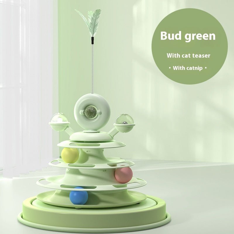 4 Levels Cat Toy Tower Turntable Roller Balls Toys Interactive Intelligence Pets Toys Training Track Puzzle Funny Games Accessories Pet Products - WellFurr