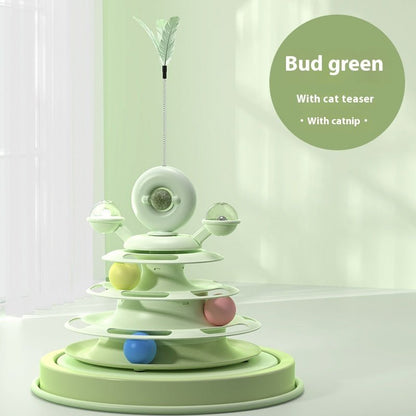 4 Levels Cat Toy Tower Turntable Roller Balls Toys Interactive Intelligence Pets Toys Training Track Puzzle Funny Games Accessories Pet Products - WellFurr