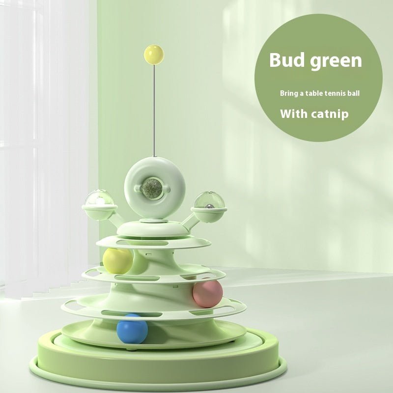 4 Levels Cat Toy Tower Turntable Roller Balls Toys Interactive Intelligence Pets Toys Training Track Puzzle Funny Games Accessories Pet Products - WellFurr