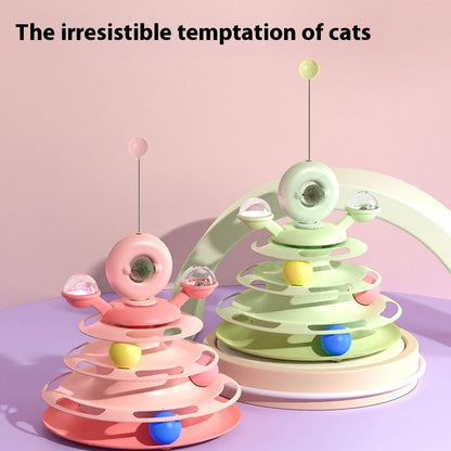 4 Levels Cat Toy Tower Turntable Roller Balls Toys Interactive Intelligence Pets Toys Training Track Puzzle Funny Games Accessories Pet Products - WellFurr