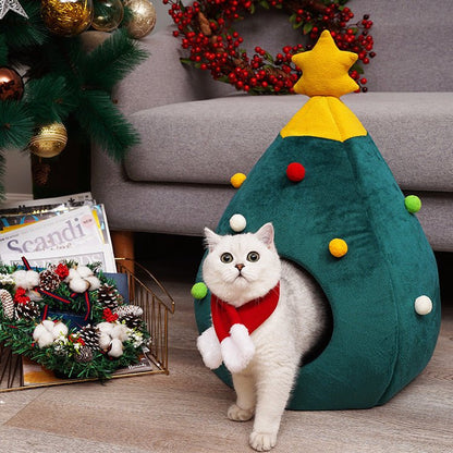 Cat Christmas Tree Mat Kennel Felt Bed - WellFurr