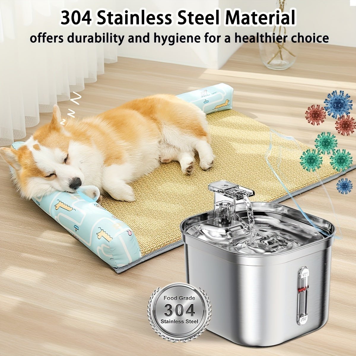 Cat Water Fountain, Stainless Steel Pet Water Fountain For Cats Inside, 3 Filters&Ultra - Quiet Pump, 73oz Automatic Dog Dispenser Water Bowl, Multiple Pets Water Fountain - WellFurr