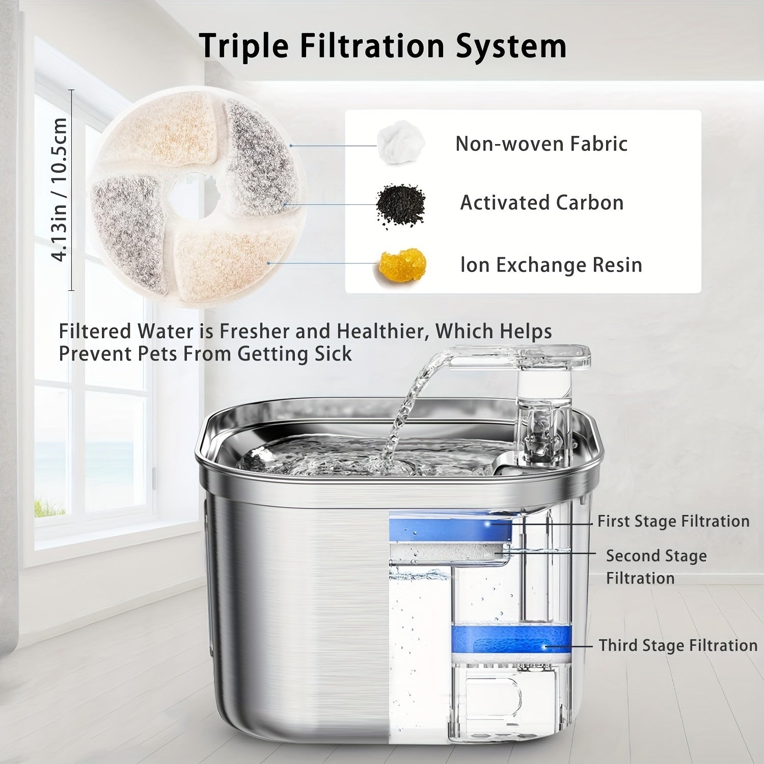 Cat Water Fountain, Stainless Steel Pet Water Fountain For Cats Inside, 3 Filters&Ultra - Quiet Pump, 73oz Automatic Dog Dispenser Water Bowl, Multiple Pets Water Fountain - WellFurr